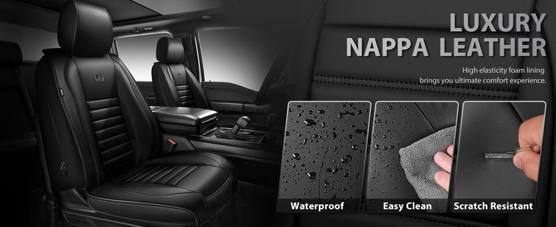CAR PASS Nappa Leather Seat Covers Protection for Front Seats Universal Waterproof & Anti-Slip Design Airbag Compatible for Sedan, SUV, Pickup Truck  Black 1 Count