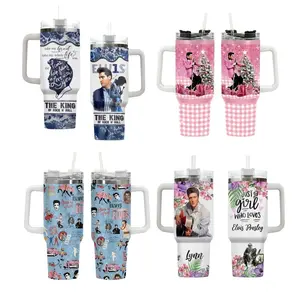 Elvi P 40oz Tumbler With Handle, Rock And Roll Tumbler 40oz Large Handle Mug, Hot & Cold Insulated Cup