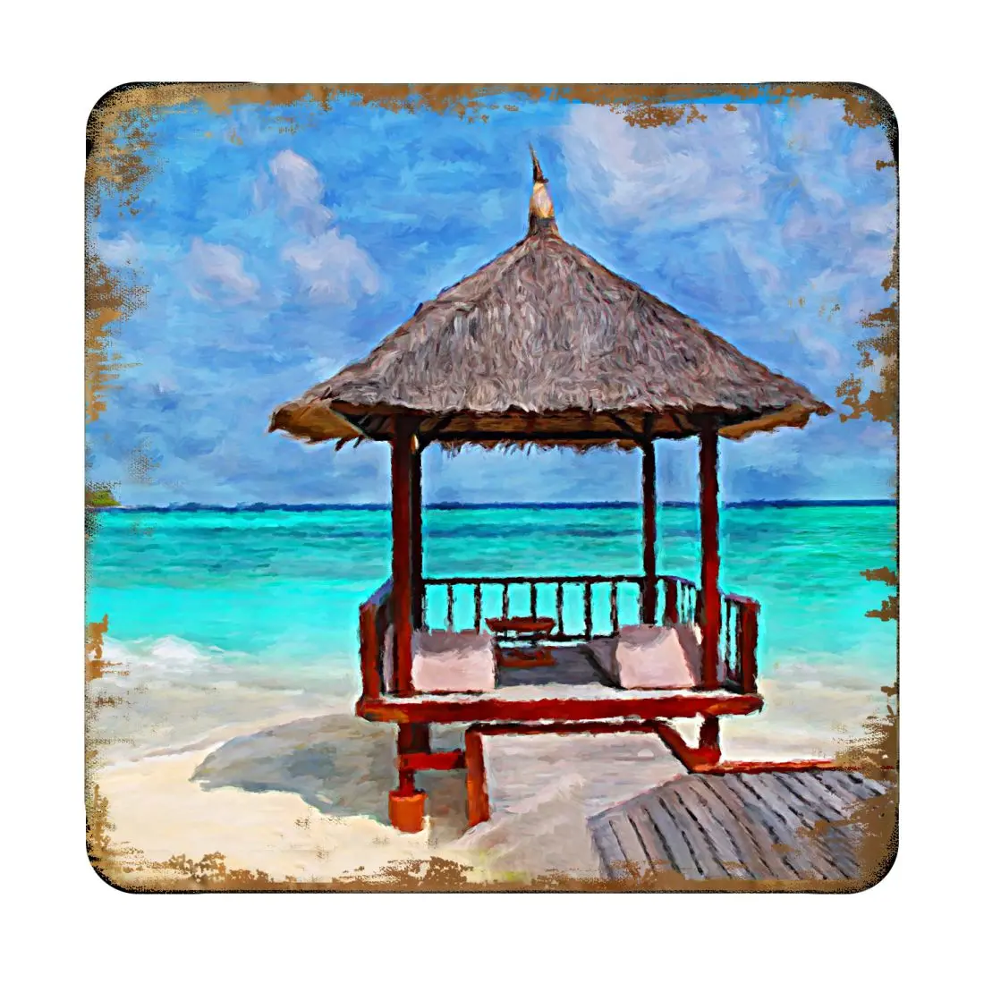 Nature Wonders 95270C-S4 4 x 4 in. Beach Cabana Coastal Wooden Cork Coasters Gift - Set of 4