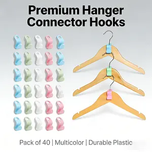 Hanger Connector Hooks,40 Pack Foldable Stackable Closet Organizer Hooks, Space-Saving Hanger Extender Accessories, Heavy-Duty Closet Saver Hooks for Light Clothes, Hats, Bags & Scarves - Maximize Wardrobe Storage Space