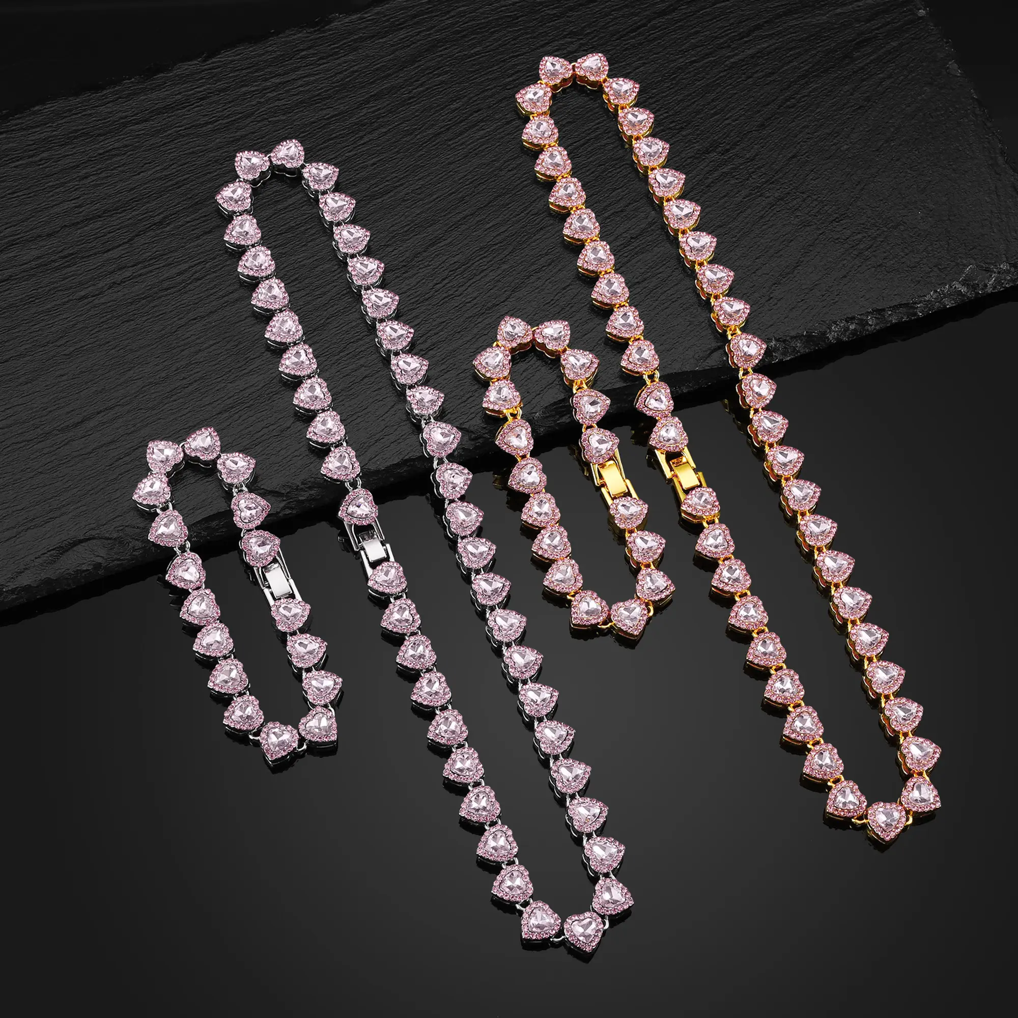 2Pcs Diamond Love Necklace Bracelet，Exquisite Zircon Bracelet Necklace Set, Fashionable Jewelry Set, Gift Jewelry Set for Friends