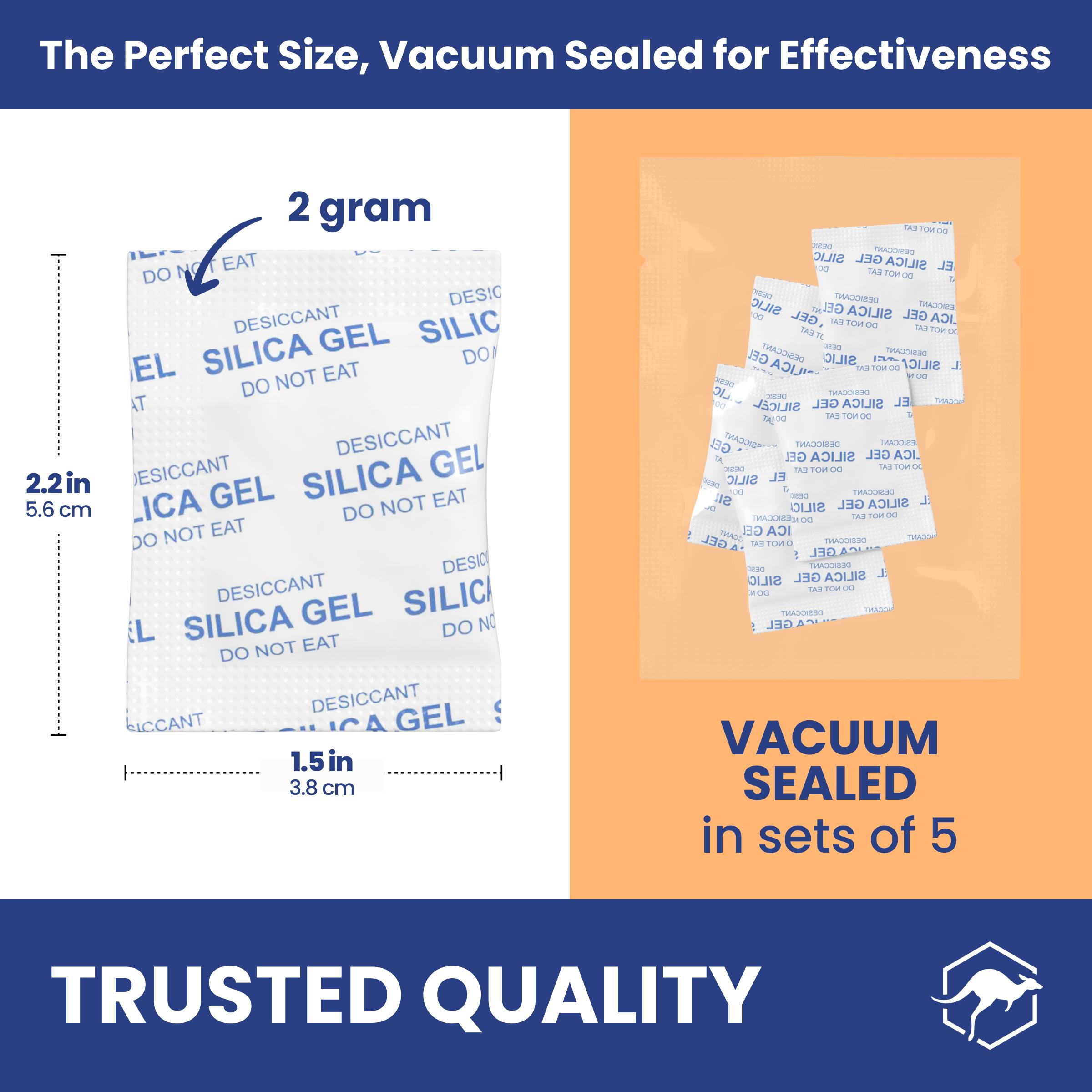 Wallaby 2 gram Silica Gel Desiccant Dehumidifier Packs (20 Packets) Food Safe Pure White - Rechargeable Moisture Absorbers Wallaby 2 gram Silica Gel Desiccant Dehumidifier Packs (20 Packets) Food Safe Pure White - Rechargeable Moisture Absorbers