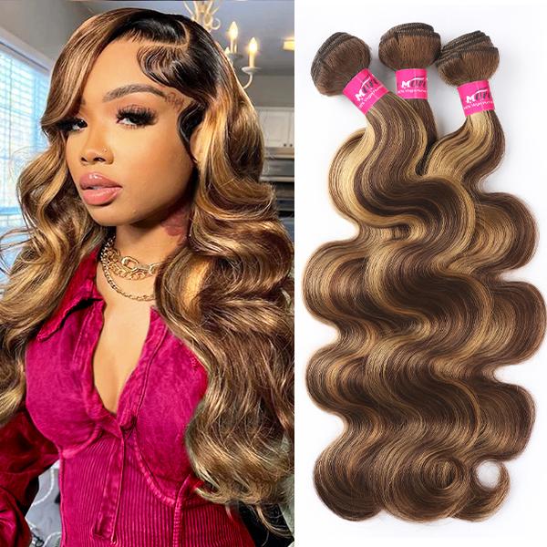 P4/27 Honey Blonde Highlight Body Wave Bundles FB 30 Brown Colored Body Wave Human Hair Weave Bundles Quick Weave Extensions 28 30 Inch #TikTokShopBlackFriday