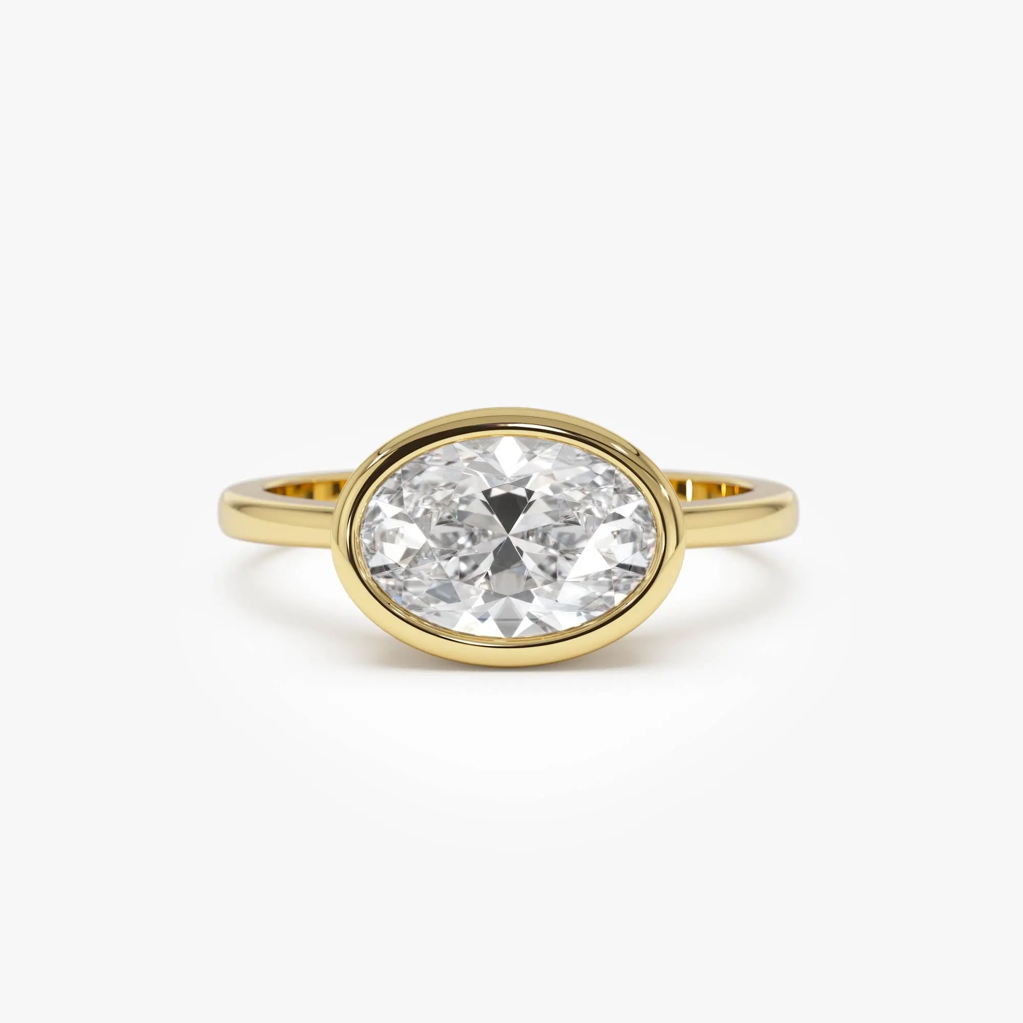 1.50 Ctw East West Oval Shaped Lab Grown Bezel Setting Modern Engagement Ring, Lenora