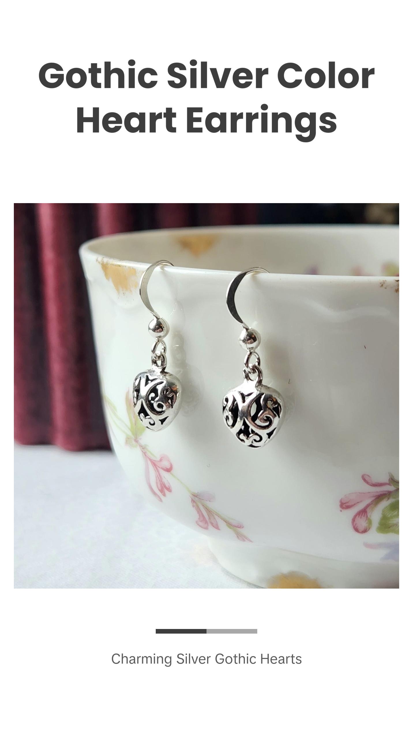 Whimsy Gothic Sterling Silver Filigree Heart Earrings | Cottagecore Jewelry Victorian Dangles