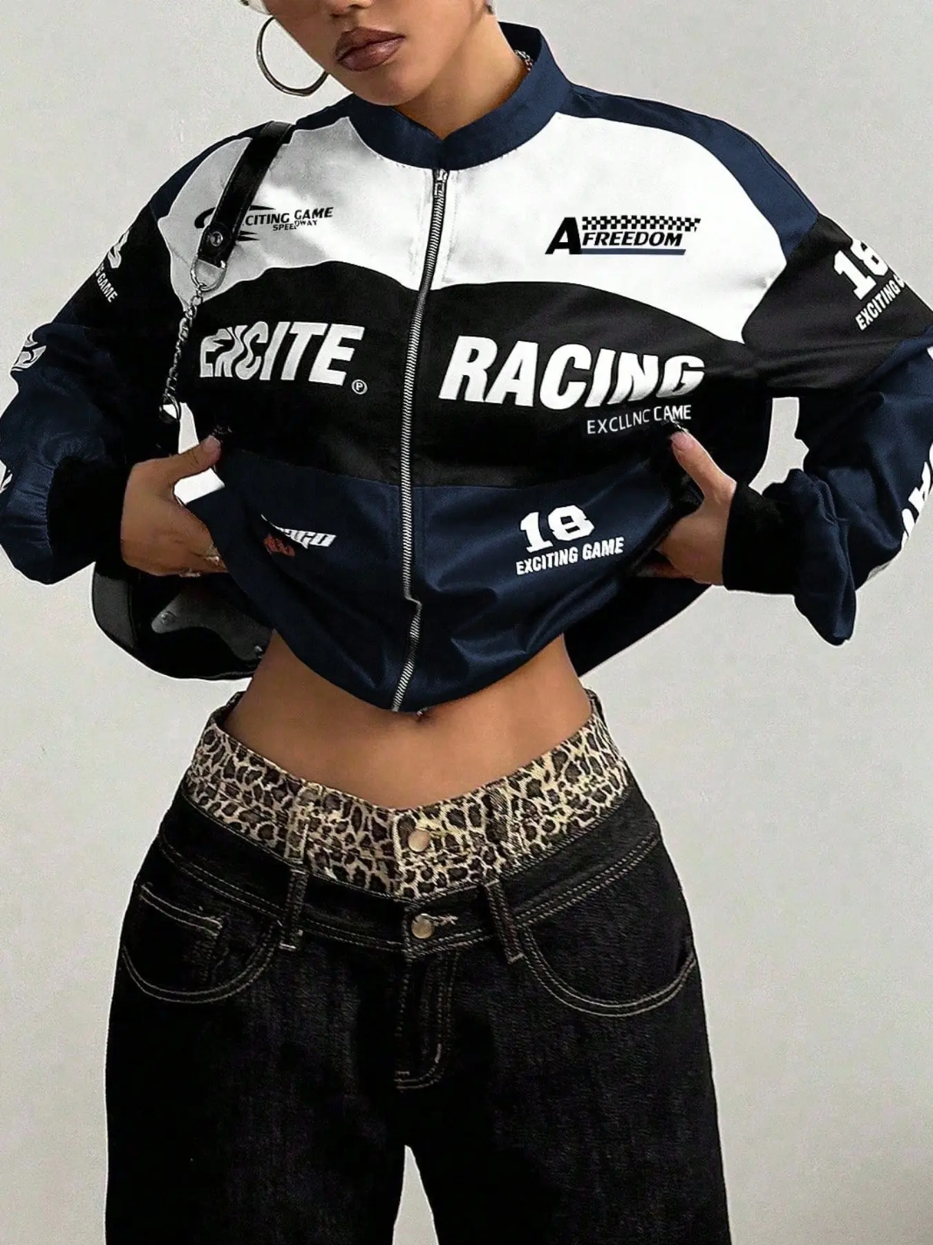 Women's Racing Print Zip Front Jacket Coats, Dynamic Zippy Jacket, Sport Coats, Tops, Casual Fitted Long Sleeve Outerwear, European Style Letter Pattern, All Seasons Fashion, Womenswear, Casual Fashion Zipper, Casual Fashionable Outerwear
