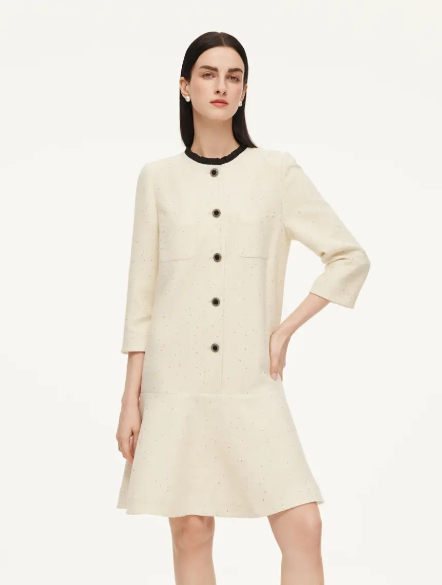GOELIA Women's Chic Elegant Sequined A-Line Mini Dress with Ruffled Hem, Pockets, Fitted Sleeves