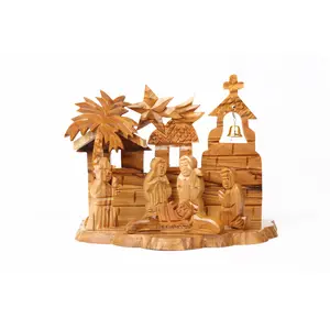Olive Wood Nativity Scene_ Grotto and Church