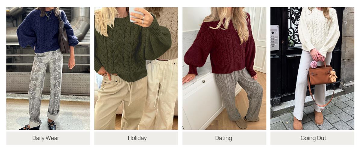 MEROKEETY Womens Fall Cable Knit Sweaters 2025 Long Lantern Sleeve Crewneck Chunky Loose Pullover Tops Winter Clothes