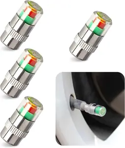4PCS Tire Pressure Monitor Valve Stem Caps, 2.4 Bar 36PSI Pressure Monitor Stem Covers with 3-Color Eye Alert, Easy to Read Sensor Indicator Tire Valve Cap for Most Car Truck SUV (Silver)