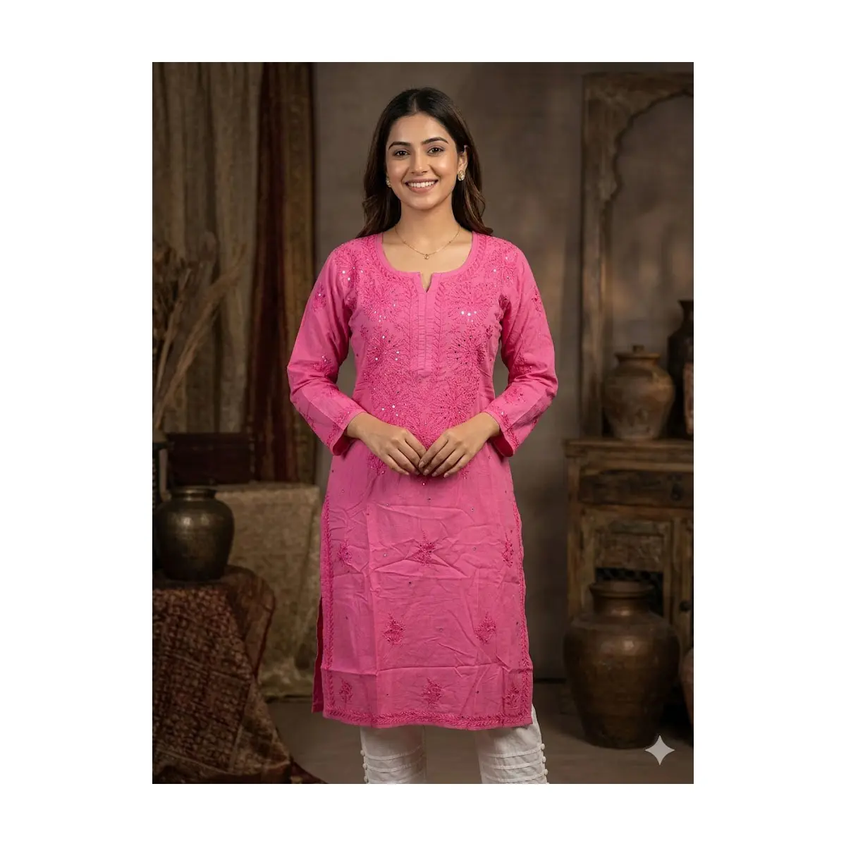 #Kurthitop-1 Vibrant Fuchsia Pink Embroidered Cotton Kurti | Traditional Indian Tunic | Festive Casual Wear.