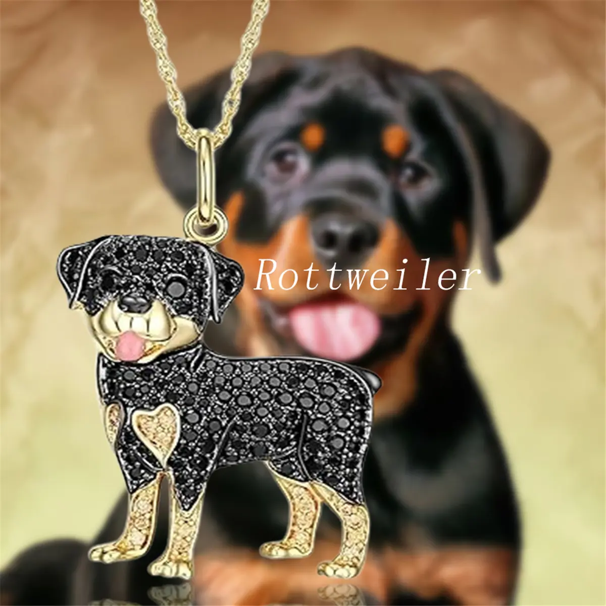 Rottweiler Heart Pendant Necklace with Stainless Steel Chain - Modern Versatile Accessories for Dog Lovers, Elegant Unisex Costume Jewelry, Versatile Birthday Gift, Chain & Link, Choking Hazard Small Parts