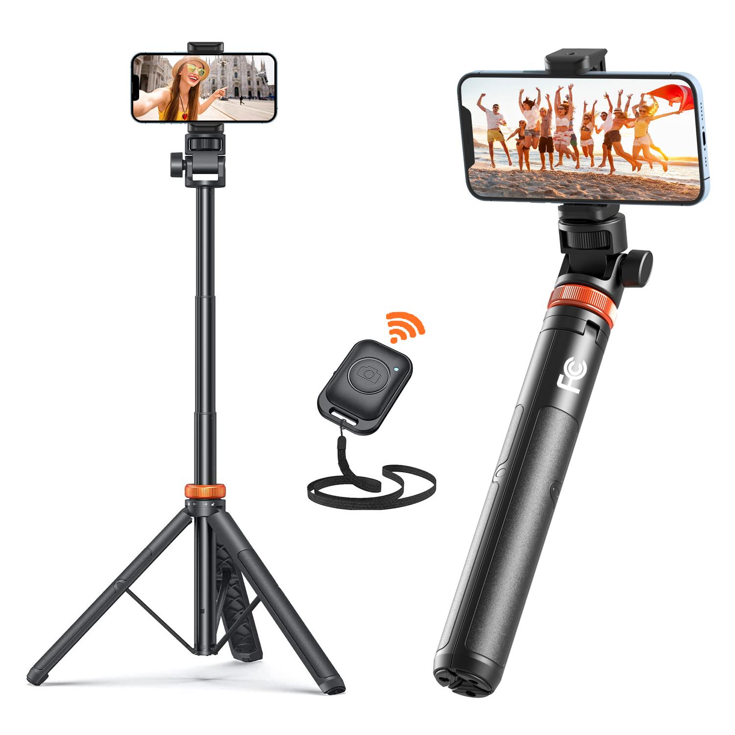 62" Phone Tripod Selfie Stick Tripod with Remote, Enhanced Stability for Travel, Compatible with iPhone 15/14/13 & Android Devices