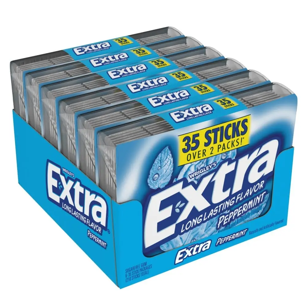 Extra Peppermint Sugar Free Chewing Gum Bulk Pack, 35 Sticks (6 Pack) Snack Bubblegum