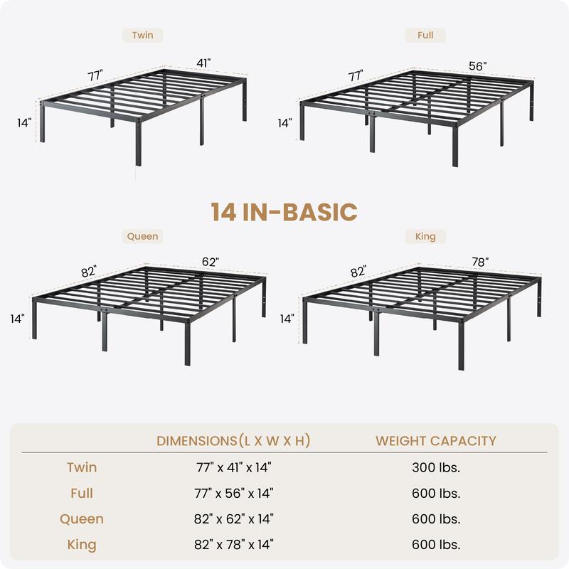 SHA CERLIN Heavy Duty Metal Bed Frame, 14"/18" Height Platform Bed Base, Twin/Full/Queen/King Size Steel Slats Support,No Box Spring Needed,Queen Bed Frame Twin Bed Frame#ChristmasGifts#TikTokShopBlackFriday