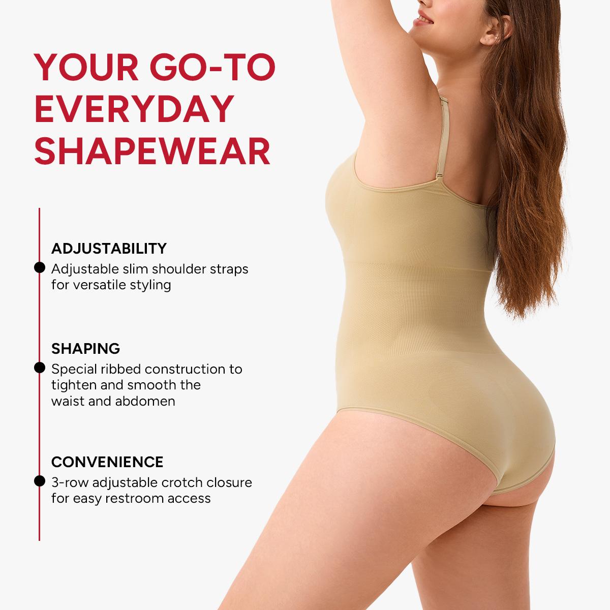 【LIVE】Nebility Women's 3-Piece V-Neck Shapewear Set - Seamless Bodysuit & Camisole, Basic Minimalist Style with Tummy Control & Hip Lift Womenswear