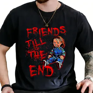 Horror Themed T-shirt Featuring Doll & FRIENDS TILL THE END Slogan, For Women, For Men [180G 100% cotton, lightweight and breathable, soft and comfortable]