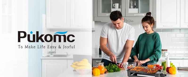 pukomc Indoor Smokeless Grill, Non-Stick Removable Grill Pan, Portable Electric Grill with Temperature Control, Fast Heat Up, Easy to Clean