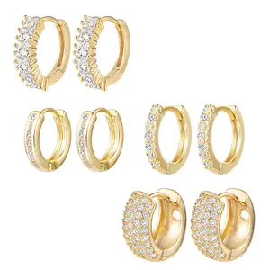 Small Gold Hoop Earrings Set for Women Diamond Pave Gold Earrings Set with Sterling Silver Post