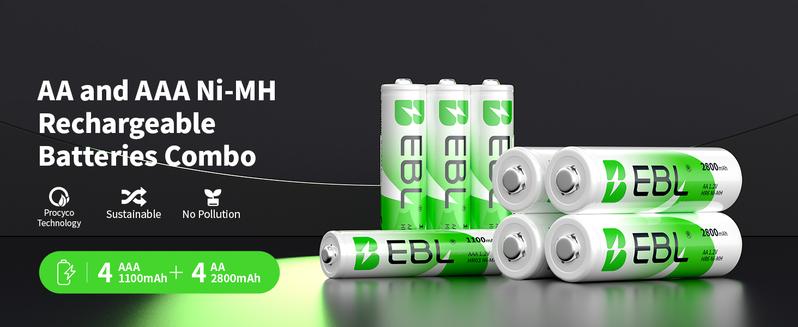 EBL Ni-MH AA AAA Rechargeable Batteries Combo