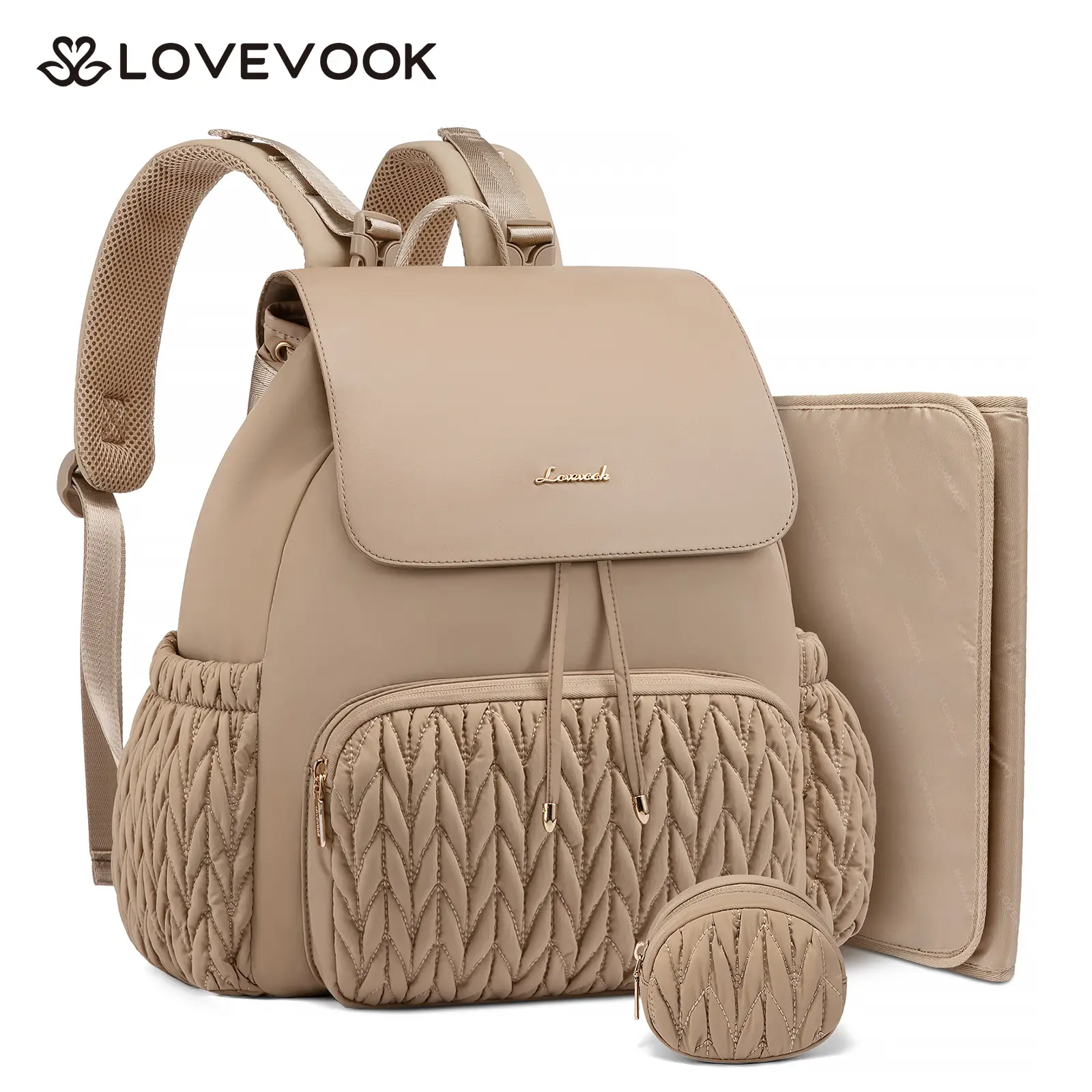 LOVEVOOK Diaper Bag Backpack, Small Baby Bag, Cute Baby Diaper Bag, Stylish Water-Resistant Travel Baby Bag for Mom, Baby Backpack with Changing Pad, Stroller Straps -Khaki TikTokShopBackToSchool