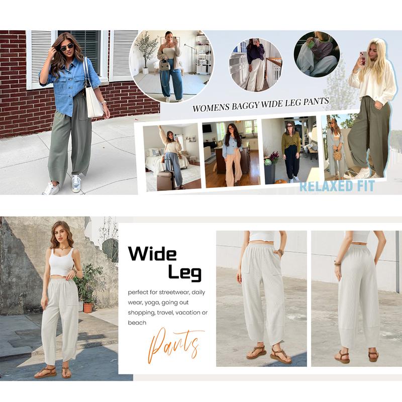 Buenoble Women's Wide Leg Harem Pants Casual Palazzo Pants with Pockets High Waist Relaxed Fit