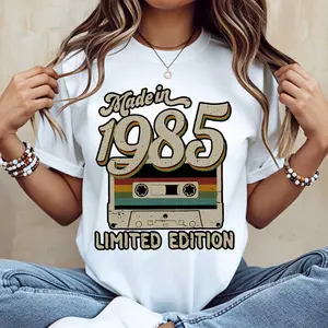 Made In 1985 Limited Edition Vintage Cassette Tape Print T Shirt Casual Short Sleeve Unisex Top For Women Men Everyday Wear Party Outfit