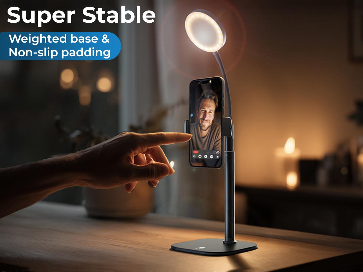 LED Ring Light Tripod Phone Holder for Zoom Video Recording, Makeup, Live Stream, Calls. Portable 9-14" Adjustable Phone Stand with Light for Content Creator