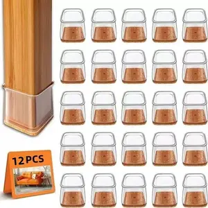UV Square Chair Leg Protectors 12 pcs for Hardwood Floor Fits All Shape Chair Mat Wood Tile Floors Elastic Silicone Covers