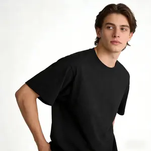 Menswear Short-Sleeve 100% Cotton Heavyweight Solid Black Oversized Soft Retro Aesthetics Plain Essential T-Shirt for DIY Streetwear & Everyday Casual Outfits