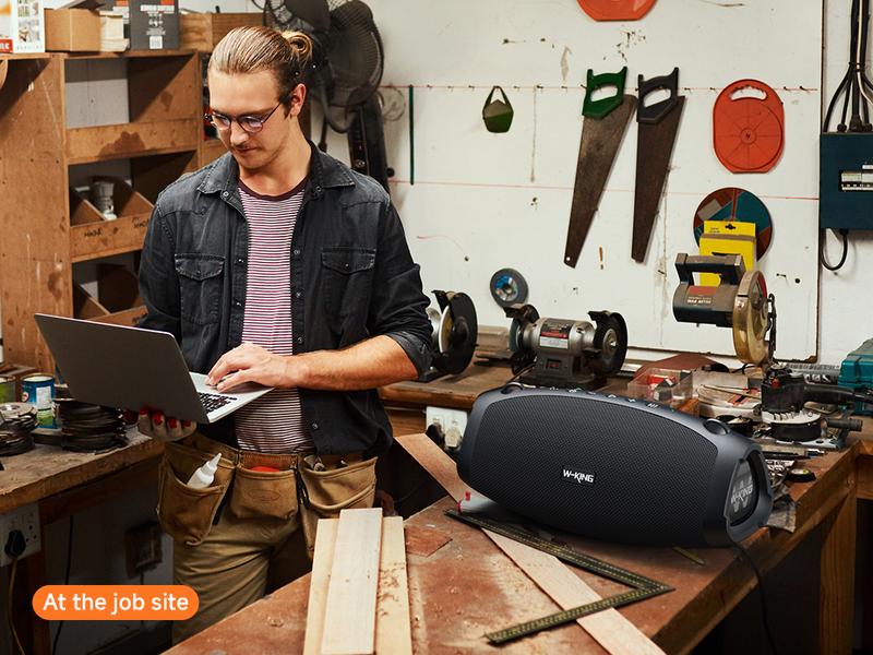 W-KING 120W Peak Outdoor Bluetooth Speaker, Wireless Mic+IPX6 Waterproof+42H Play, EQ/AUX/TF for Large Party Soundbar