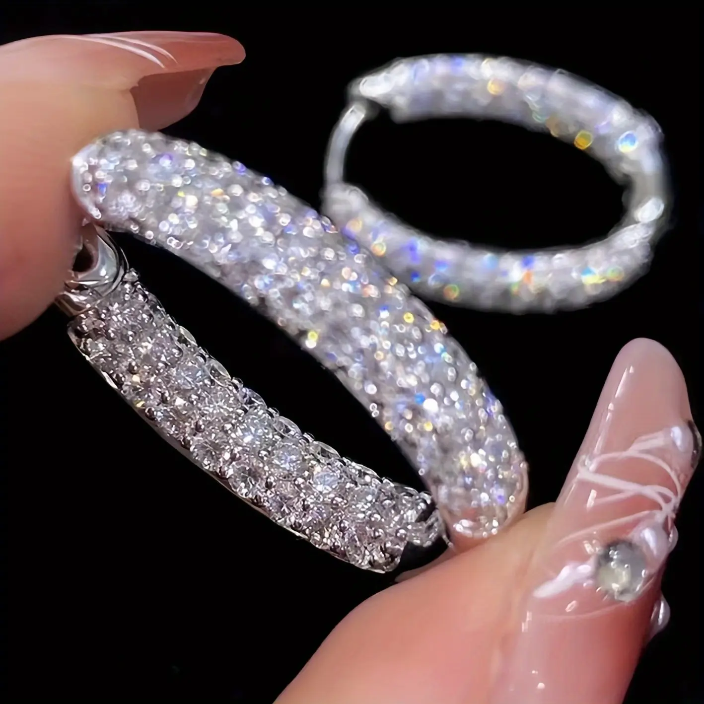 6.2 carat double-sided moissanite hoop earrings in hip-hop style, unisex |       D color VVS1 round cut, 925 sterling silver high quality, suitable for music festivals and parties, perfect Christmas and Halloween gift for women, men, wives, mothers adjust