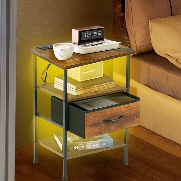 Homy Casa Anby 19" LED Nightstand Smart Side Table with USB Charging 2 Drawers RGB Mood Light Modern Bedroom Accent Table