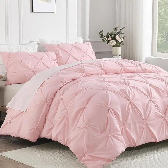 Andency 3 Pieces Cute Pinch Pleat Bedding Comforters & Sets, Soft Lightweight Fluffy Down Alternative All Season Bed Set