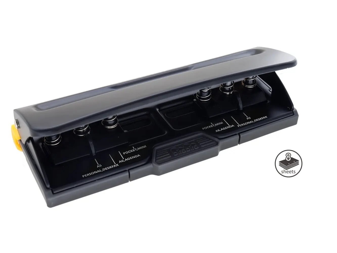 Bira 6 Hole Punch, Black, Adjustable, 8 Sheet Capacity, Mini/Pocket A3/ A4 / A5 / A6 / Agenda/Personal/Deskfax