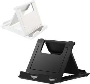 2 Pack Portable Cell Phone Stand Holder for Desk, Foldable Pocket-Sized Mount, Universal Adjustable Desktop Mobile Phone Kickstand Compatible with iPhone IPads Kindle Android Black & White