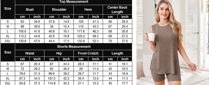 EKOUAER Women's Clothing Sets Striped Knitted Sleeveless Women's 2-Piece Set Cycling Shorts Casual Comfortable Set S-XXL