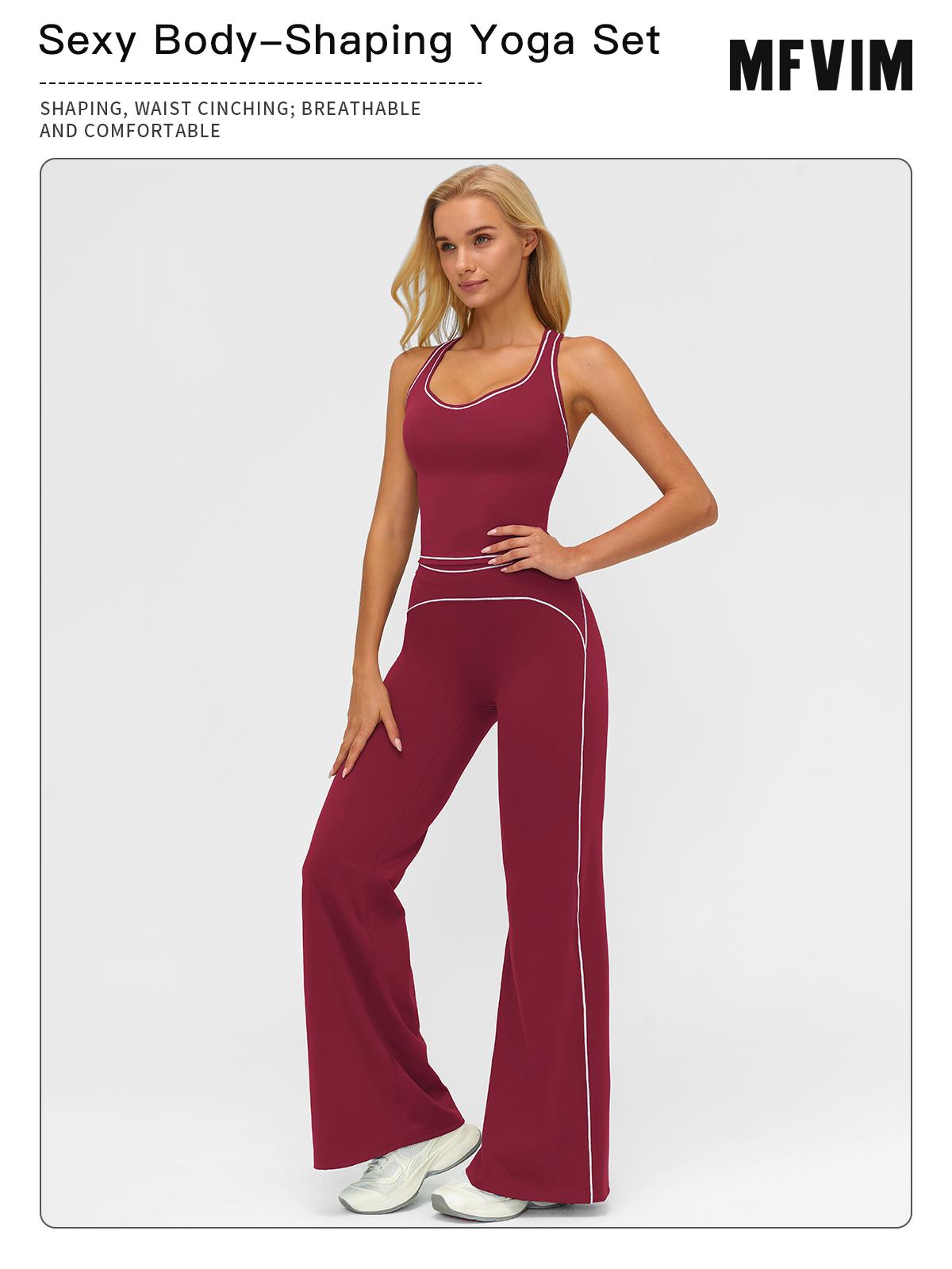 MFVIM Women's Sporty Tracksuit Set - Casual Two-Piece Athletic Wear, 78% Nylon 22% Spandex, Ideal for Gym & Daily Activities, H-Shaped Back Design, Bell-Bottom Pants SpringStatements