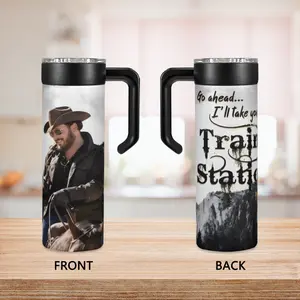 l Take You To The Train Station yellowstone Rip  20oz Stainless Steel Insulated Mug with Leak-Proof Lid & Handle, Vacuum Thermal Water Bottle for Home/Office/School, Portable Ideal Gift for Yellowstone Fans