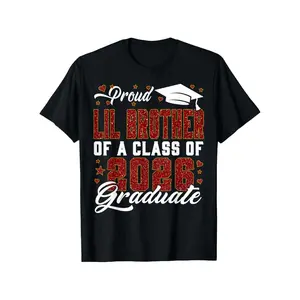 Class of 2026 Graduate T-Shirt - Proud Lil Brother of a Graduate - with Red & Lettering - Loose Fit Unisex Adult Shirt - Graduation Party Outfit - Senior Year Celebration Gift for Siblings, Parents, Friends - Funny Diploma Party Apparel - Graduation
