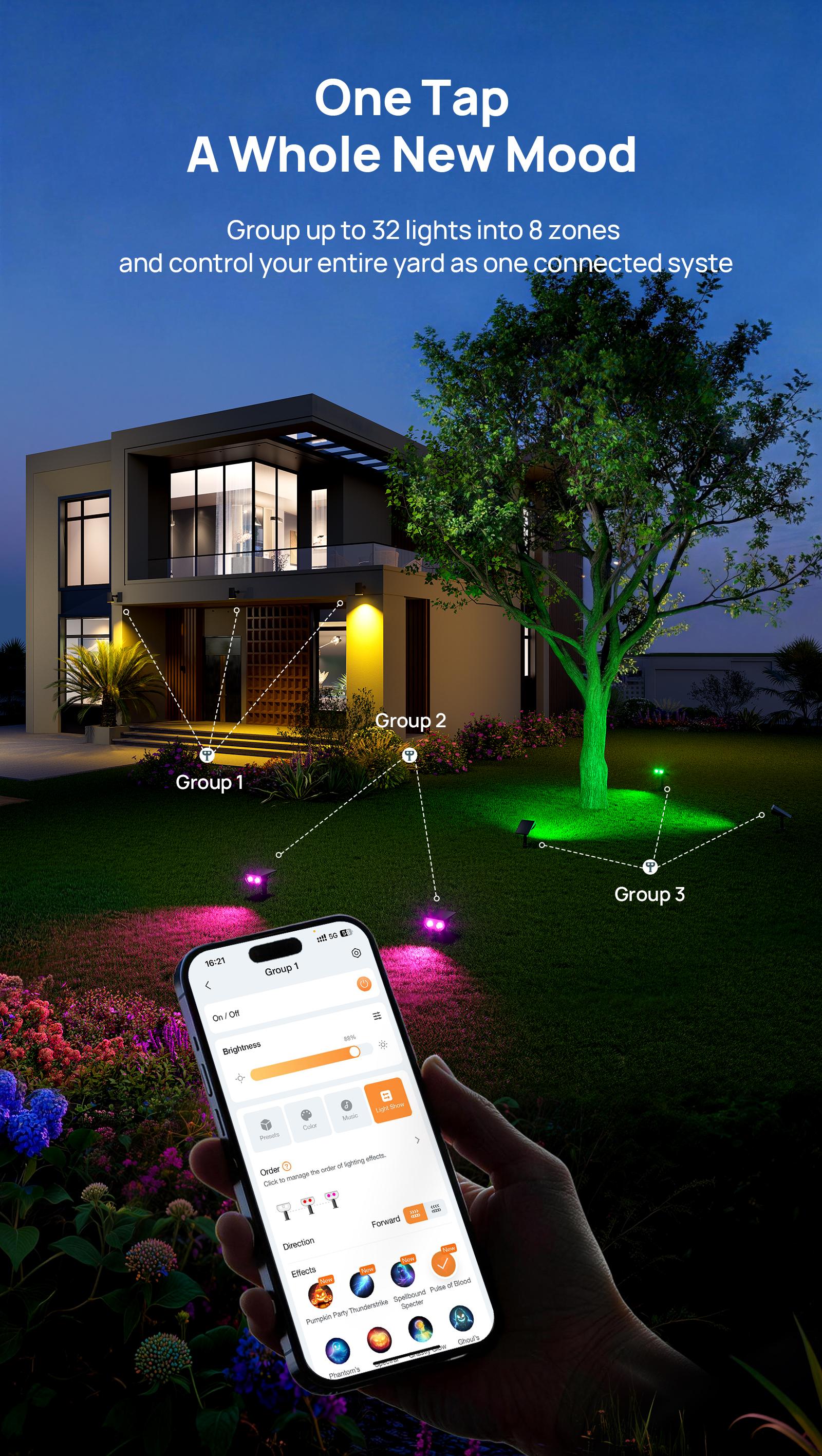 Linkind Smart Solar Spotlight SL5C Color Changing Cool Warm White Landscape Lighting APP Control Solar Lights Outdoor IP67 Waterproof for Yard Garden Pathway 2 Pack with AI-Dot App for Customizable Scenes