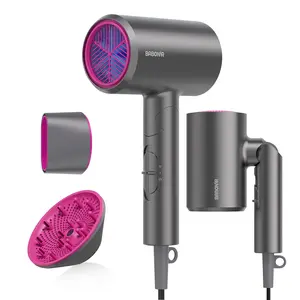 BABONIR Ionic Hair Dryer 1875W Quick-Dry, Frizz Reduction, Concentrator & Diffuser Accessories, Lightweight & Quiet, Foldable Travel Design,Adaptable to All Hairstyles,Blow Dryer,Compact Design for Women and Men,Christmas Gifts Holiday Gift,Grey,Pink