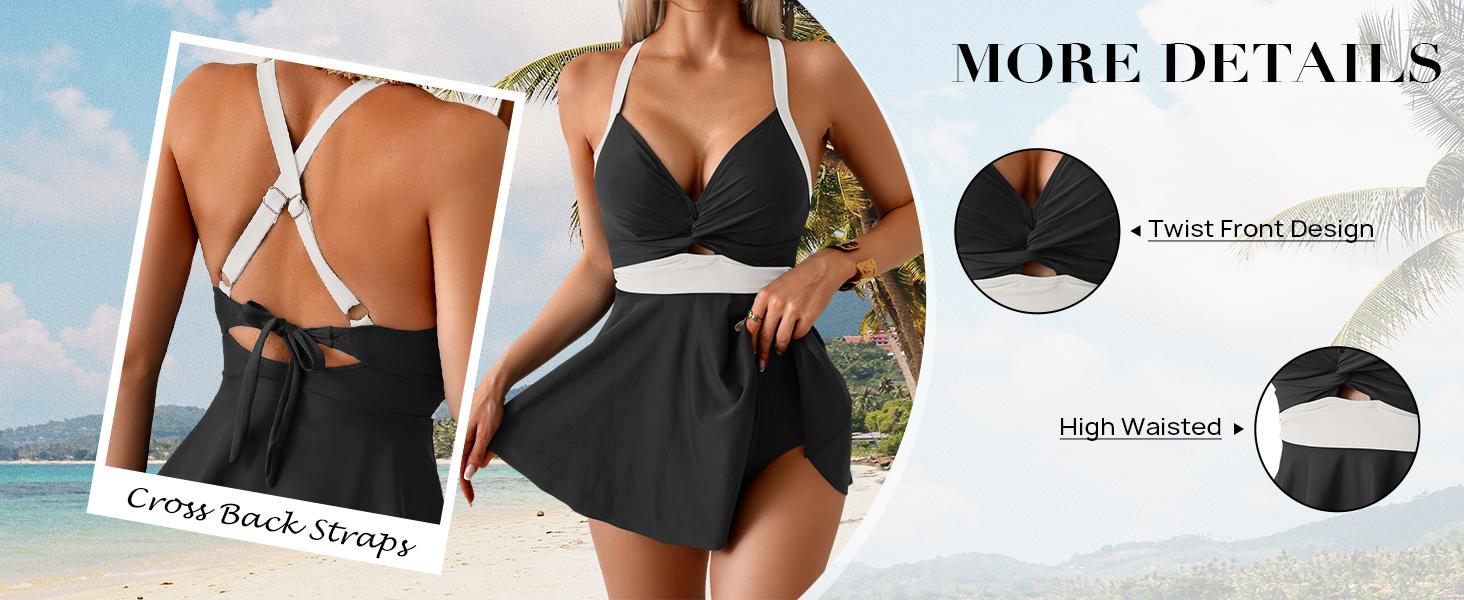 Aidonger Swimdress for Women Tummy Control One Piece Swimsuit V Neck Twist Front Cross Back Bathing Suit for Large Bust Aidonger Swimdress for Women Tummy Control One Piece Swimsuit V Neck Twist Front Cross Back Bathing Suit for Large Bust