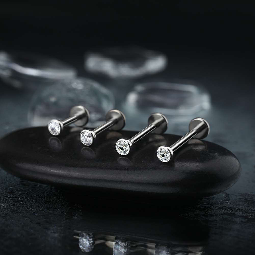 Oufer 16G CZ Titanium Internally Threaded  Prong Brezl Lobe Tragus Helix Cartilage Flat Back Piercing Stud  Labret Ring Barbel Length 6mm 8mm 10mm 12mm