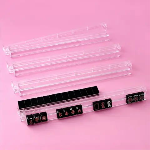 4PCS American Mahjong 4 Rack Game Set - 18in Acrylic Tile Holders with Built-in Pushers, Imported Modern Organizer Trays, Racks With Pushers