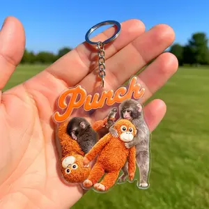 Punch Monkey Keychain – Cute Baby Monkey Acrylic & Plush Keyring, Funny Bag Charm Gift