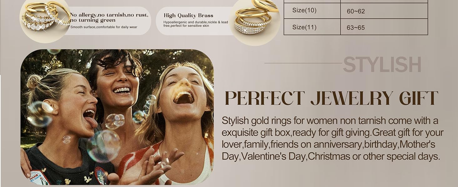 LOLIAS 14K Gold Plated Stackable Rings for Women Non Tarnish - Dainty Cubic Zirconia Wedding Bands Ring Set Minimalist Trendy Statement Engagement Promise Thumb Rings Stacking Size 5-10