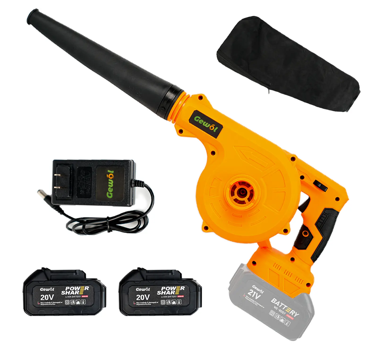 Gewol 21V Brushless Motor Lithium Battery Blower & Vacuum, 2-in-1 Cordless Mini Outdoor Cleaner with 2×3.0Ah Batteries, Ultra Portable for Lawn Care, Car Detailing & Dust Removal