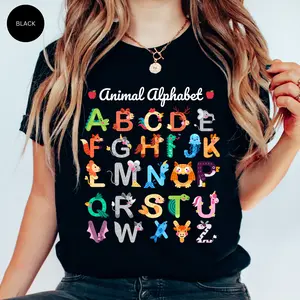 Animal Alphabet T Shirt, Alphabet Shirt Women,ABC Shirt For Teachers, Back to School Shirt Teacher, Kindergarten Teacher Shirt Teacher Gift Cotton Top
