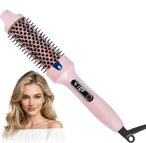 Thermal Brush, 1.5 inch Heated Round Brush with LED Display, 6 Temp Electric Heating Curling Iron, Negative Ion Curly Hair Brush for Wavy Hair, Hairstyling, Long-lasting Wave, Less Damage, Hairdressing Tool for Women Home & Salon Use